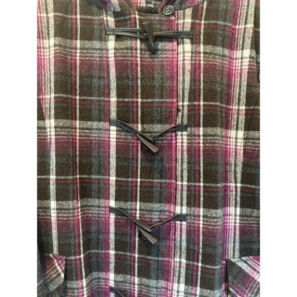 Jones New York  Hooded Pea Coat Zip Up Button Up Plaid Wool Coat Women's Size 14 - Picture 3 of 8